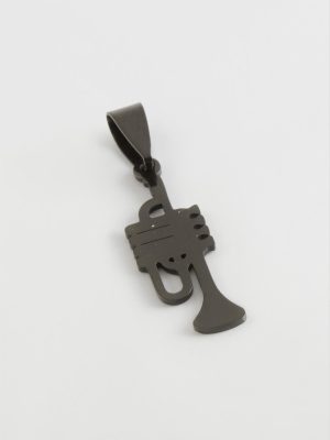 Trompet Çelik Kolye Ucu 3 cm-Siyah