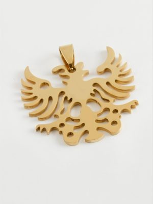 Çift Başlı Kartal Çelik Kolye Ucu 3,5 cm-Sarı