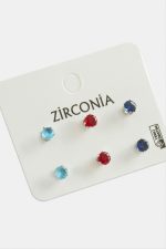 6 Adet Yuvarlak Zirkon Tek Taşlı Küpe-Gümüş Rengi