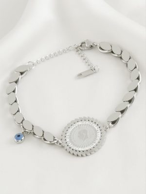 Para Arpa Zincir Lüks Çelik Bileklik-Gümüş Rengi