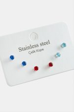 6 Adet Yuvarlak Zirkon Tek Taşlı Çelik Küpe-Gümüş Rengi - Görsel 2