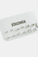 12 Adet Kare Zirkon Tek Taşlı Küpe-Gümüş Rengi - Görsel 2