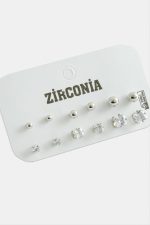 12 Adet Kare Zirkon Tek Taşlı Küpe-Gümüş Rengi