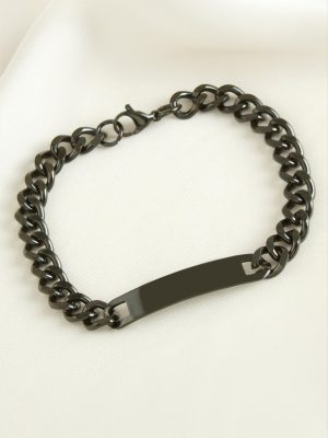 Künye Çelik Bileklik İsim Yazılabilir-Siyah