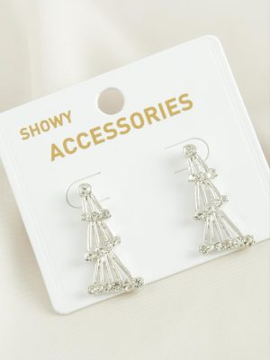 Kule Trend Taşlı Küpe-Gümüş Rengi