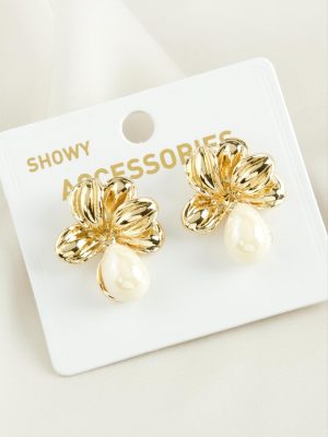 Çiçek Damla Trend İnci Küpe-Sarı