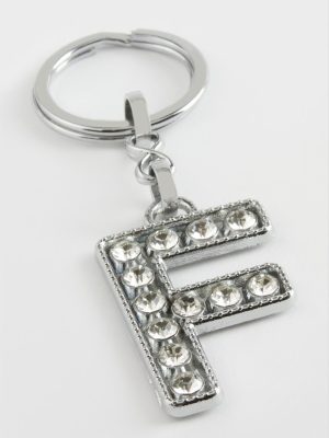 Gümüş Renkli Taşlı Harf Anahtarlık-F