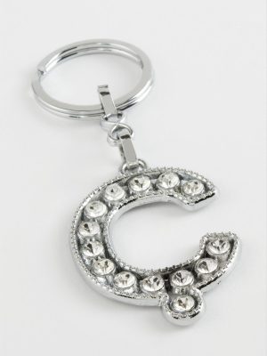 Gümüş Renkli Taşlı Harf Anahtarlık-Ç