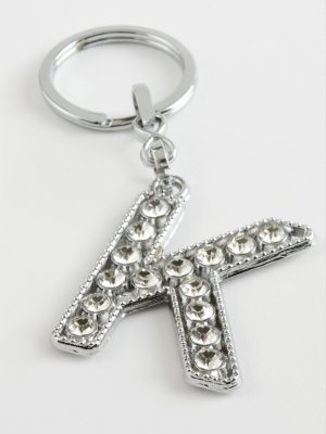 Gümüş Renkli Taşlı Harf Anahtarlık-K