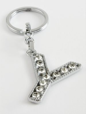 Gümüş Renkli Taşlı Harf Anahtarlık-Y