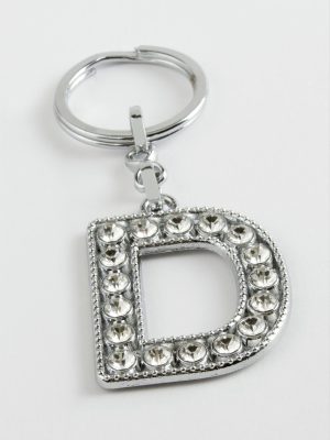 Gümüş Renkli Taşlı Harf Anahtarlık-D