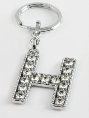 Gümüş Renkli Taşlı Harf Anahtarlık-H