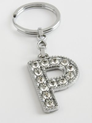 Gümüş Renkli Taşlı Harf Anahtarlık-P