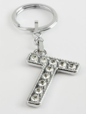 Gümüş Renkli Taşlı Harf Anahtarlık-T