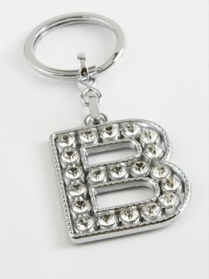 Gümüş Renkli Taşlı Harf Anahtarlık-B