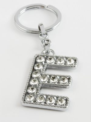 Gümüş Renkli Taşlı Harf Anahtarlık-E