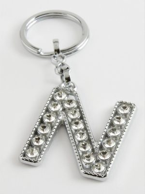 Gümüş Renkli Taşlı Harf Anahtarlık-N