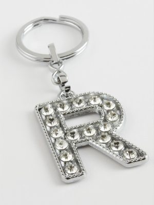 Gümüş Renkli Taşlı Harf Anahtarlık-R