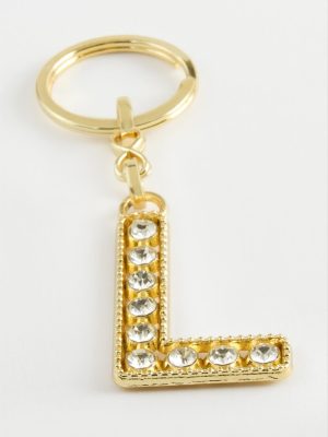 Sarı Renkli Taşlı Harf Anahtarlık-L