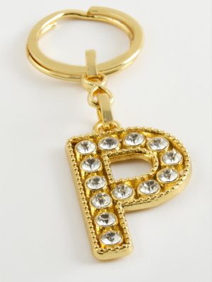 Sarı Renkli Taşlı Harf Anahtarlık-P