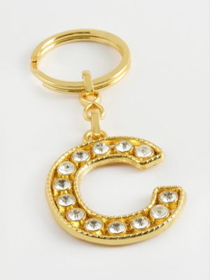 Sarı Renkli Taşlı Harf Anahtarlık-C