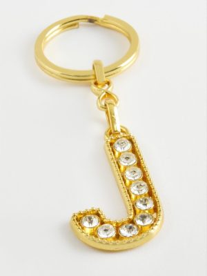 Sarı Renkli Taşlı Harf Anahtarlık-J