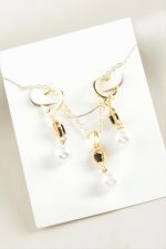 Damla İnci Zirkon Taşlı Set Kolye-Sarı - Görsel 2