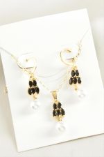 İnci Zirkon Taşlı Set Kolye-Sarı - Görsel 2