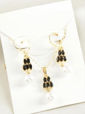 İnci Zirkon Taşlı Set Kolye-Sarı