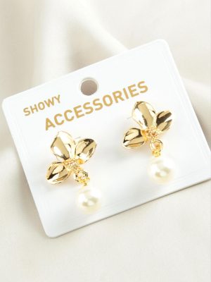 Orkide Trend İnci Küpe-Sarı