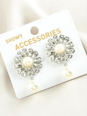 Papatya Trend İnci Küpe-Gümüş Rengi