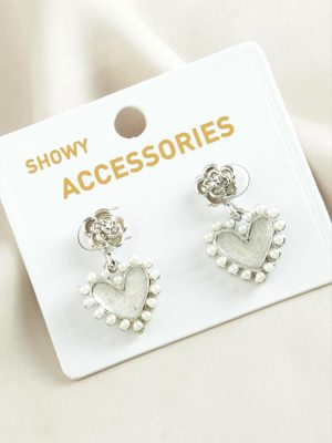 Kalp Trend İnci Küpe-Gümüş Rengi