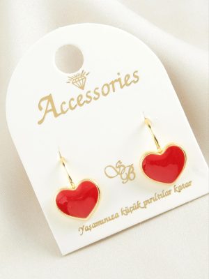 Kalp Mineli Klipsi Küpe-Pembe