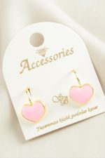 Kalp Mineli Klipsi Küpe-Pembe - Görsel 2