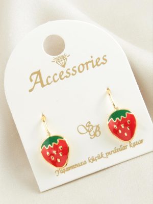Çilek Mineli Klipsi Küpe-Sarı