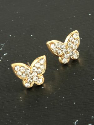 Kelebek Taşlı Minik Küpe-Sarı