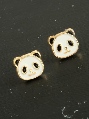 Panda Mineli Minik Küpe-Beyaz