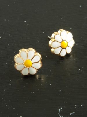 Papatya Mineli Minik Küpe-Beyaz