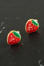 Çilek Mineli Minik Küpe-Kırmızı - Görsel 2