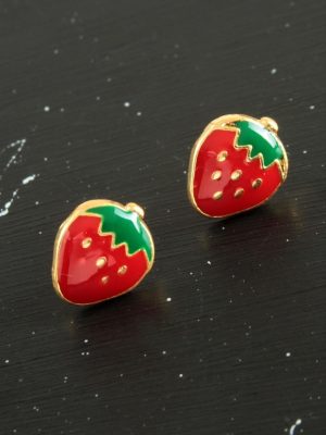 Çilek Mineli Minik Küpe-Kırmızı