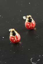 Uğur Böceği Mineli Minik Küpe-Kırmızı