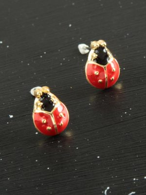 Uğur Böceği Mineli Minik Küpe-Kırmızı