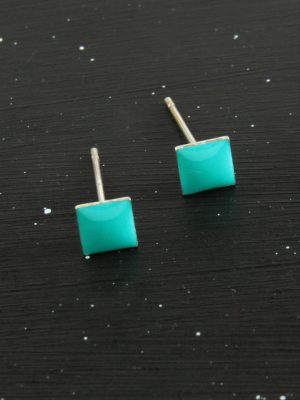 Kare Mineli Minik Küpe-Renkli