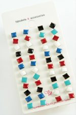 Kare Mineli Minik Küpe-Renkli - Görsel 2