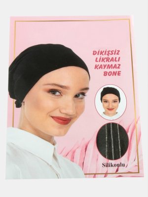 Dikişsiz Likralı Kaymaz Bone-Siyah
