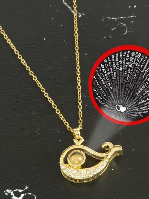 Balık Lüks Çelik Kolye 100 Dilde Seni Seviyorum-Sarı