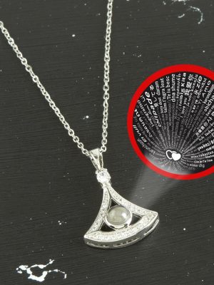 Oval Lüks Çelik Kolye 100 Dilde Seni Seviyorum-Gümüş Rengi