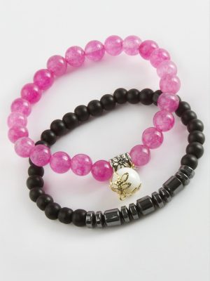 2 Adet Hematit Ceyt Doğaltaş Bileklik-Pembe