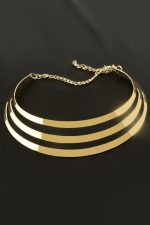 Çizgili Metal Tasma Kolye-Sarı