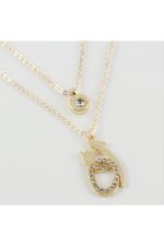 Vav Elif Figürlü Yeni Sezon İkili Kolye-Sarı